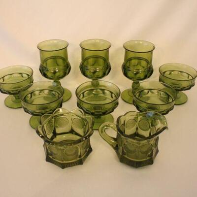Lot #119: Tiffin Franciscan King's Crown Green Flashed Thumbprint Goblets 