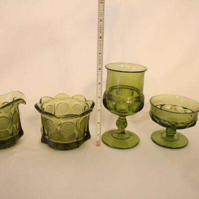 Lot #119: Tiffin Franciscan King's Crown Green Flashed Thumbprint Goblets 