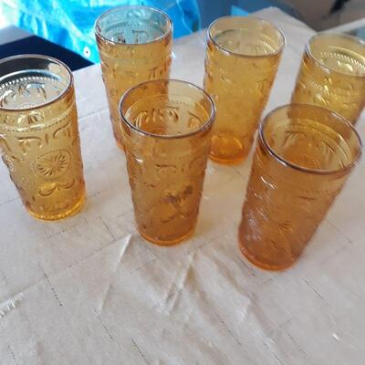 Six Vintage Amber Drinking Glasses