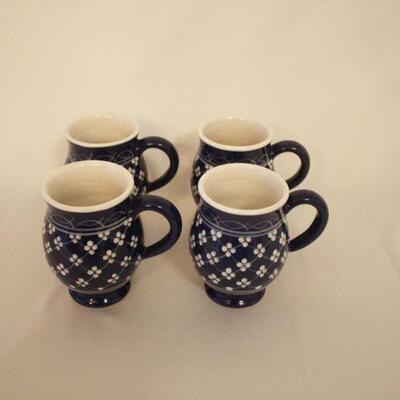 Lot #125: Set of Four Blue & White Ceramic Mugs 