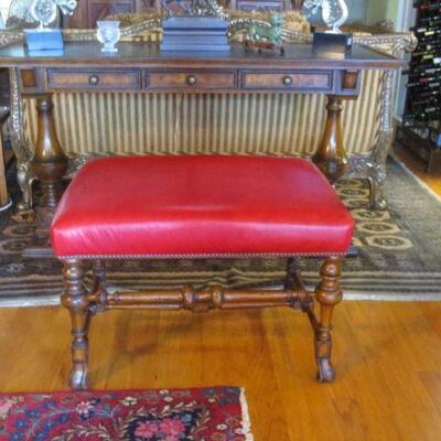 Red Leather Bench/Stool