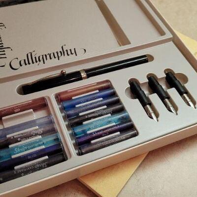 Lot 258: Vintage Calligraphy Set w/ Pen and Paper