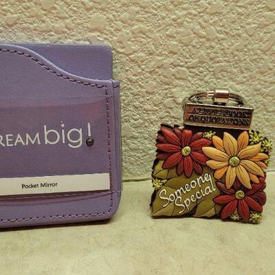 Lot 287: Assorted Pocket Mirrors + Mini Book Keychain 