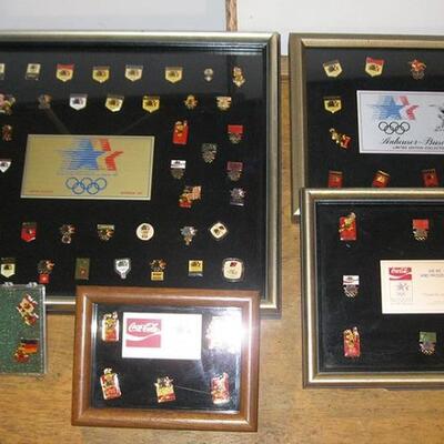 Lot D Los Angeles 1984 Olympic Pins 5 Sets Framed Sponsors 