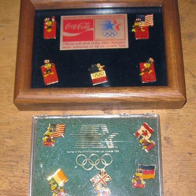 Lot D Los Angeles 1984 Olympic Pins 5 Sets Framed Sponsors 