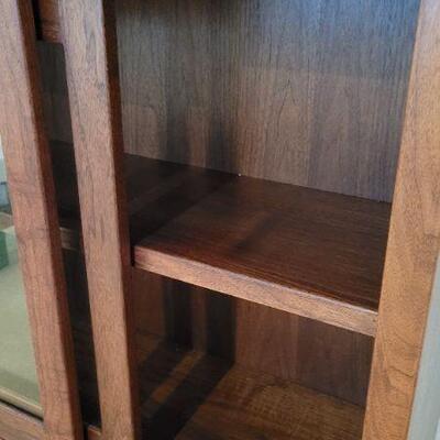 Lot 335: #1 Tall 3-Tier Display Cabinet w/ Sliding Doors 80" Ã— 33.5" Ã— 13.5"