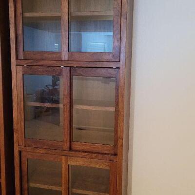 Lot 335: #1 Tall 3-Tier Display Cabinet w/ Sliding Doors 80" Ã— 33.5" Ã— 13.5"