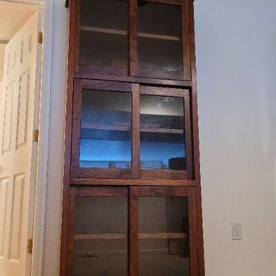 Lot 336: #2 Tall Vintage 3-Tier Display Cabinet w/ Sliding Doors 80