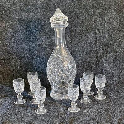 Lot 50  Waterford Crystal COLLEEN Liquor Decanter & 8 Cordial Liqueur Glasses Ireland