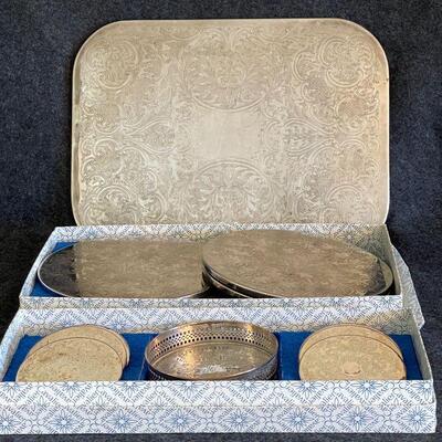 Lot 72  Cavalier Silver Foil Hot Pads & Coaster Set 