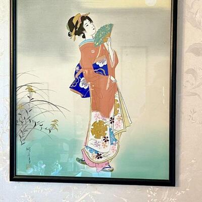 Lot 74  Japanese Silk Screen Signed 