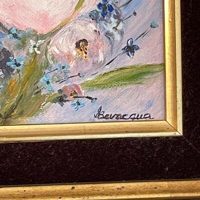 Lot 77  Oil on Board Signed Painting Pastel Floral Gold Frame