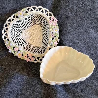 Lot 88  Heart Shape Dishes Belleek Made in Ireland 