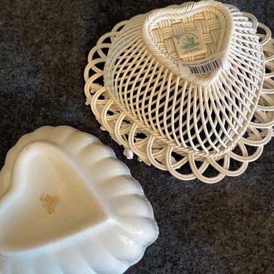 Lot 88  Heart Shape Dishes Belleek Made in Ireland 