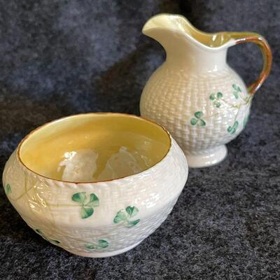 Lot 89  Belleek Shamrock Open Sugar & Creamer Made in Ireland