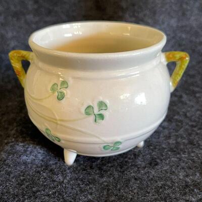 Lot 91  Shamrock Theme Cup & Saucer Pot o' Gold Glass Candy Dish 