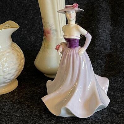 Lot 95  Donagal Parian China Vases & Coalport Loretta Figurine