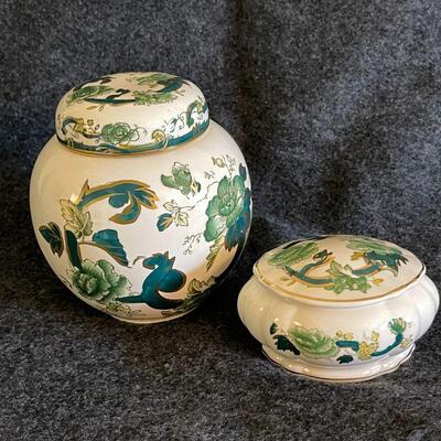 Lot 97  Mason's Mandelay Chartreuse Ginger Jar & Trinket Box 