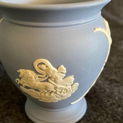 Lot 103  Wedgewood Blue & White Jasperware Group of 3 Vases 