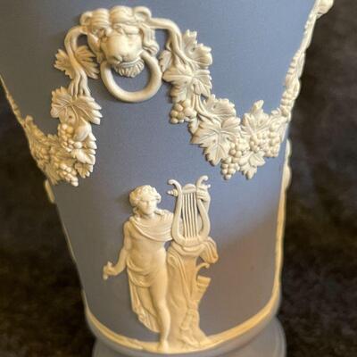 Lot 103  Wedgewood Blue & White Jasperware Group of 3 Vases 