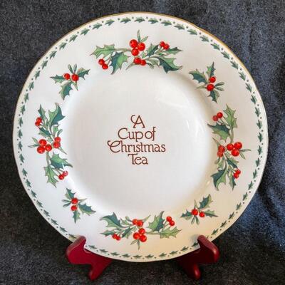 Lot 105  A Cup of Christmas Tea 1995 Tea Pot Sugar & Creamer Cookie Plate