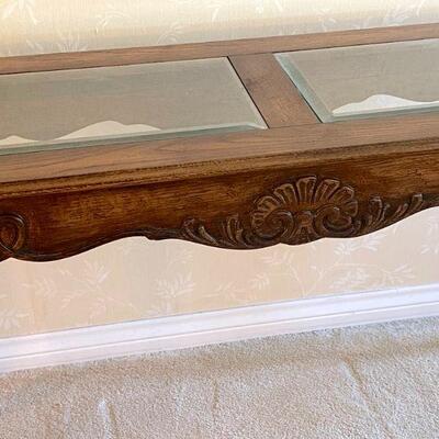 Lot 107  Contemporary French Style Oak Console Table Glass Inserts 