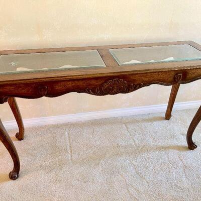 Lot 107  Contemporary French Style Oak Console Table Glass Inserts 