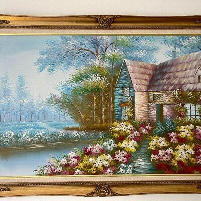 Lot 115  Studio Art Framed Acrylic Painting Cottage Decorative 