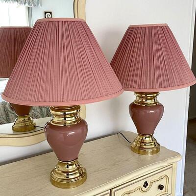 Lot 118  Pair of Rose Colored Table Lamps