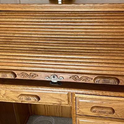 Lot 120  Vintage Oak Student Roll Top Desk Reproduction Antique AS IS 