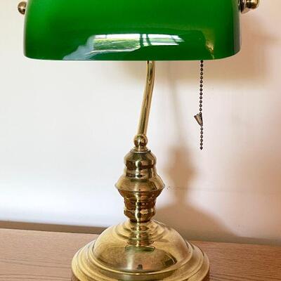 Lot 121  Reproduction Antique Desk Lamp Green Glass Shade 