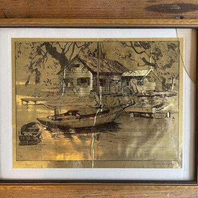 Gold Foil Etching Print, Cottage Painting and Venice painting - see pics