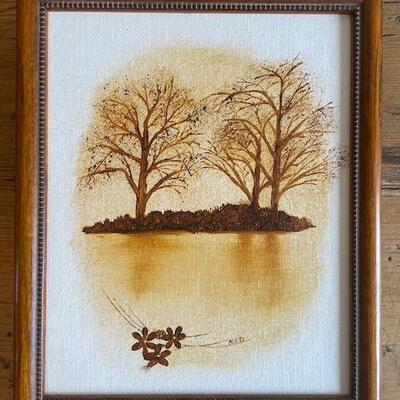 Tree painting and empty frame and Picture light (see pics)