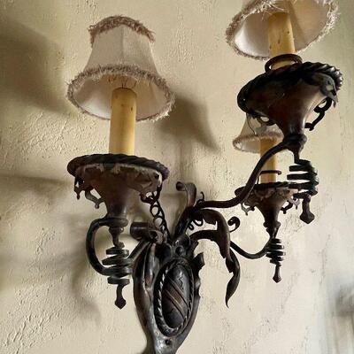 Medallion Mounted French Iron Antique Wall Sconces