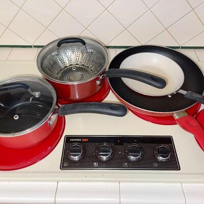 Lot 133  Group of Red Cookware Pans & Skillets 