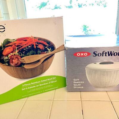 Lot 143  Boxed Core Bamboo Salad Set & OXO Soft Works Salad Spinner 