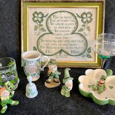 Lot 150  Lucky Irish Group Leprechauns Shamrocks Embroidered Sampler 