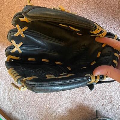 Tennis racket and Kid's baseball mitts