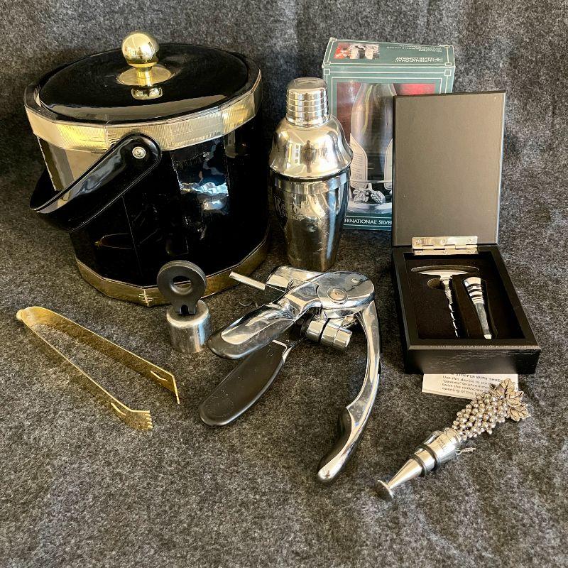 Lot 159 Barware Group Vinyl Ice Bucket & Bar Tools