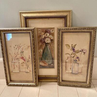 Lot 162  Set of 3 Decorative Art Prints Floral Bottles