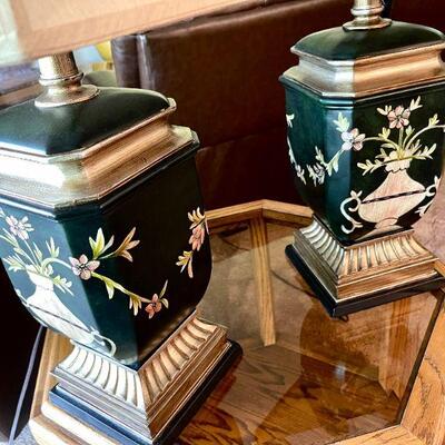 Lot 155  Pair of Tole Painted Metal Table Lamps