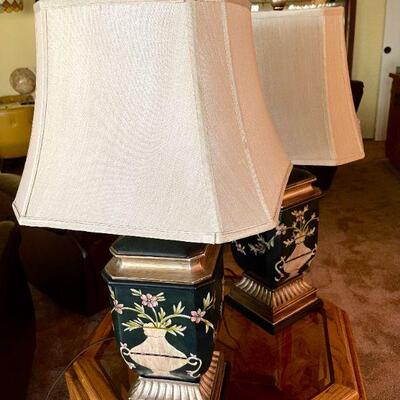 Lot 155  Pair of Tole Painted Metal Table Lamps