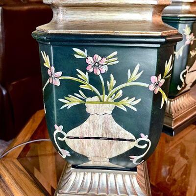 Lot 155  Pair of Tole Painted Metal Table Lamps