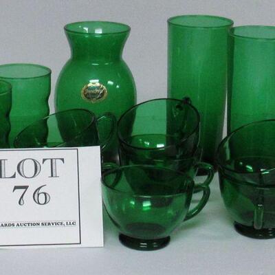 Lot of Vintage Anchor Hocking Forest Green Glassware Vase 4 Different Tumblers 7 Punch Cups