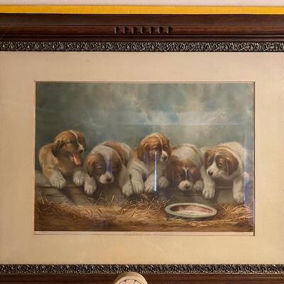  Knapp "Where is Mother?" c.1892 Color Lithograph, DOGS Framed