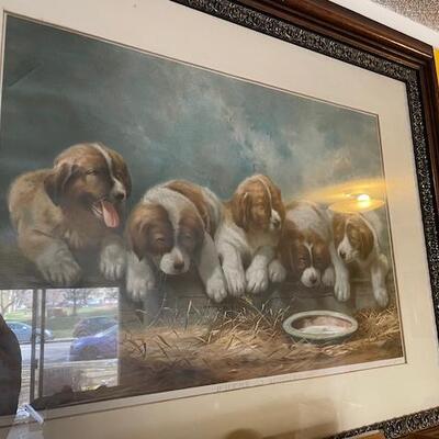  Knapp "Where is Mother?" c.1892 Color Lithograph, DOGS Framed