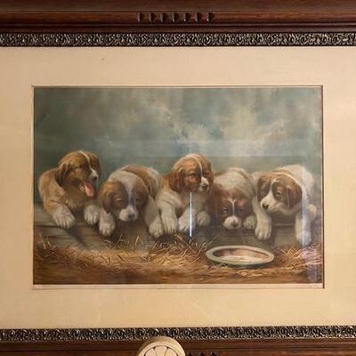  Knapp "Where is Mother?" c.1892 Color Lithograph, DOGS Framed