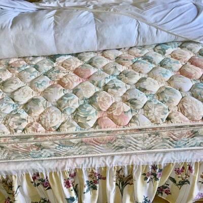 Lot 177  Full Size Bed Set Brass Trimmed Painted Metal Headboard & Bedding