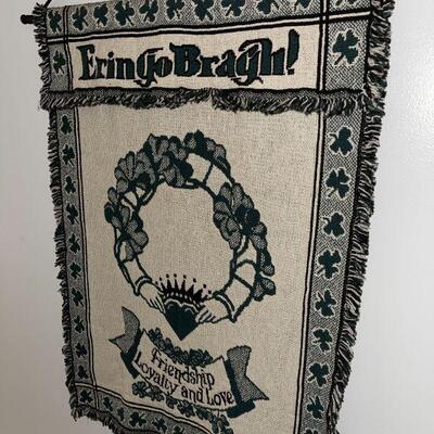 Lot 179. Irish Textiles Erin Go Bragh Claddagh Banner & Shamrock Quilt
