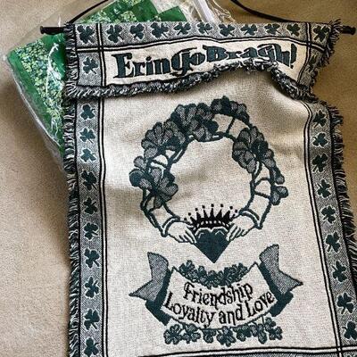 Lot 179. Irish Textiles Erin Go Bragh Claddagh Banner & Shamrock Quilt